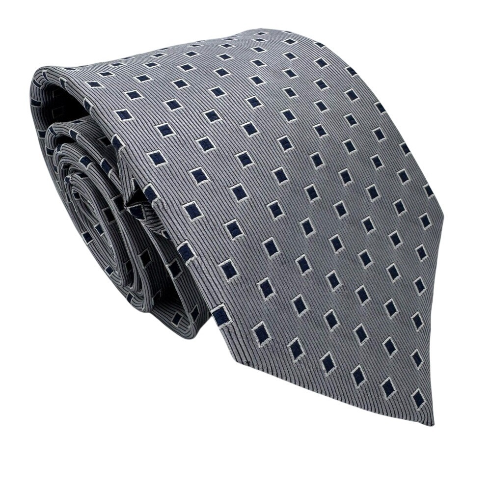 Jos. A. Bank Executive Collection 100% Silk Necktie Gray and Navy Geometric EUC